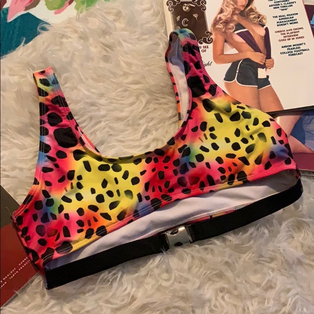 Rainbow leopard print swim top